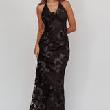 Your Affections Rosette Ribbon Embellished Maxi Dress Black