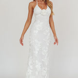 Your Affections Rosette Ribbon Embellished Maxi Dress White