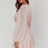 Open Heart Long Sleeve Rosette Mini Dress Baby Pink