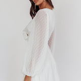 Open Heart Long Sleeve Rosette Mini Dress White