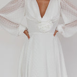 Open Heart Long Sleeve Rosette Mini Dress White