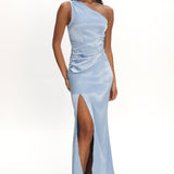Taniesha One-Shoulder Gathered Maxi Dress Steel Blue