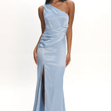Taniesha One-Shoulder Gathered Maxi Dress Steel Blue