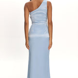 Taniesha One-Shoulder Gathered Maxi Dress Steel Blue