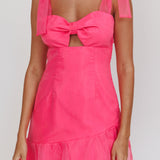 Alexia Bow Shoulder Ruffle Hem Mini Dress Hot Pink