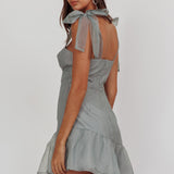 Alexia Bow Shoulder Ruffle Hem Mini Dress Sage