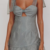 Alexia Bow Shoulder Ruffle Hem Mini Dress Sage