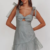Alexia Bow Shoulder Ruffle Hem Mini Dress Sage