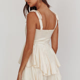 Kelia Bow Strap Rosette Romper Champagne