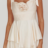 Kelia Bow Strap Rosette Romper Champagne