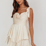 Kelia Bow Strap Rosette Romper Champagne