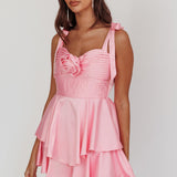 Kelia Bow Strap Rosette Romper Pink