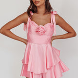 Kelia Bow Strap Rosette Romper Pink