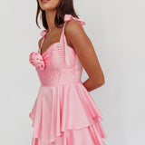 Kelia Bow Strap Rosette Romper Pink