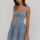 Deep Dive Square Neck Mini Dress Denim