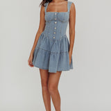 Deep Dive Square Neck Mini Dress Denim