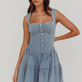 Deep Dive Square Neck Mini Dress Denim
