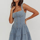 Deep Dive Square Neck Mini Dress Denim