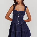 Deep Dive Square Neck Mini Dress Indigo