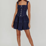 Deep Dive Square Neck Mini Dress Indigo