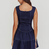 Deep Dive Square Neck Mini Dress Indigo