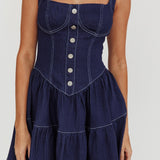 Deep Dive Square Neck Mini Dress Indigo