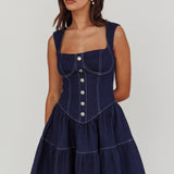 Deep Dive Square Neck Mini Dress Indigo
