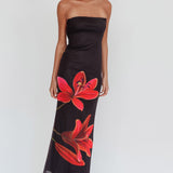 Iridian Strapless Floral Maxi Dress Black
