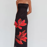 Iridian Strapless Floral Maxi Dress Black