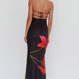 Iridian Strapless Floral Maxi Dress Black