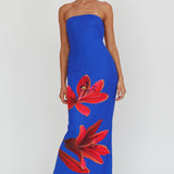 Iridian Strapless Floral Maxi Dress Blue