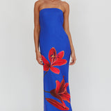 Iridian Strapless Floral Maxi Dress Blue