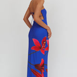 Iridian Strapless Floral Maxi Dress Blue