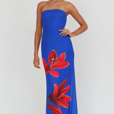 Iridian Strapless Floral Maxi Dress Blue