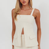 Like I Do Front Zip Sleeveless Top Cream