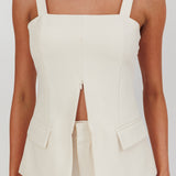 Like I Do Front Zip Sleeveless Top Cream