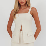 Like I Do Front Zip Sleeveless Top Cream