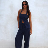 Renee Wide Leg Pants Pinstripe Navy