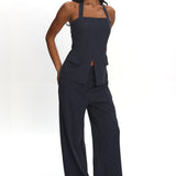 Renee Wide Leg Pants Pinstripe Navy