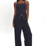 Renee Wide Leg Pants Pinstripe Navy