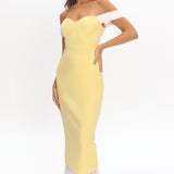 Freesia Off Shoulder Bodycon Midi Dress Lemon