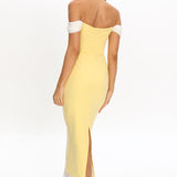 Freesia Off Shoulder Bodycon Midi Dress Lemon