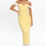Freesia Off Shoulder Bodycon Midi Dress Lemon