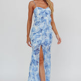 Frannie Vertical Ruffle Maxi Dress Floral Blue