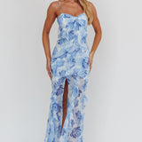 Frannie Vertical Ruffle Maxi Dress Floral Blue