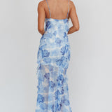 Frannie Vertical Ruffle Maxi Dress Floral Blue