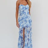 Frannie Vertical Ruffle Maxi Dress Floral Blue