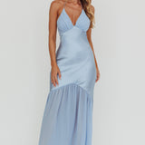 Aysah Chiffon Hem Halter Maxi Dress Light Blue