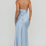Aysah Chiffon Hem Halter Maxi Dress Light Blue