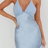 Aysah Chiffon Hem Halter Maxi Dress Light Blue